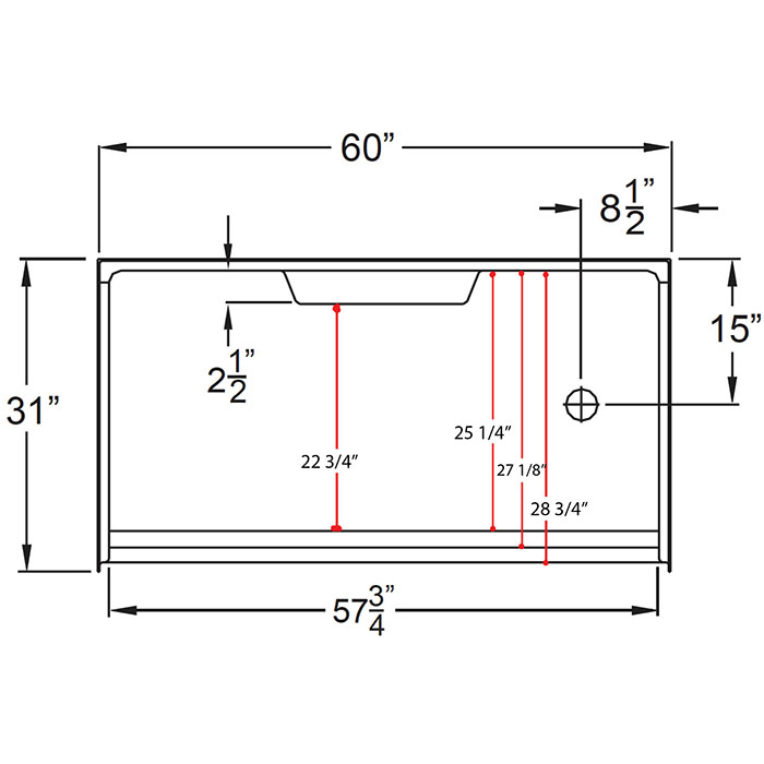 60" x 31" Freedom Curbless Shower Pan, Right Drain